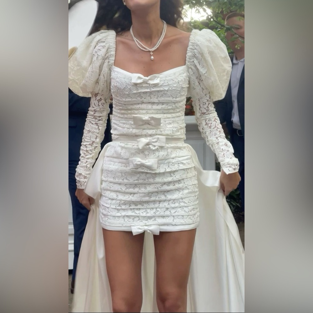 For Love & Lemons Colette Lace Bow Bridal Gown • NWT XSmall • Wedding/Boho Bride